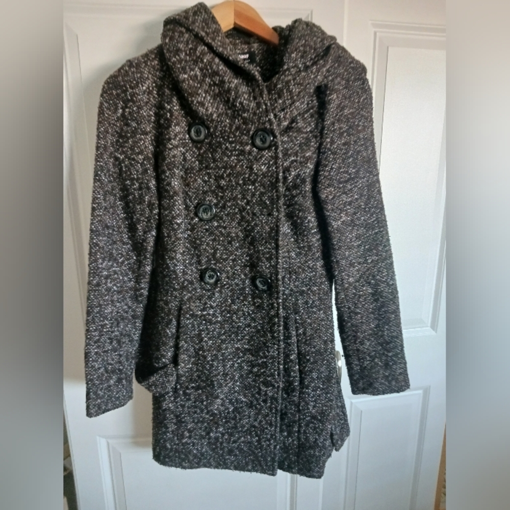 Coffee shop faux wool button down with belt hoodie jacket